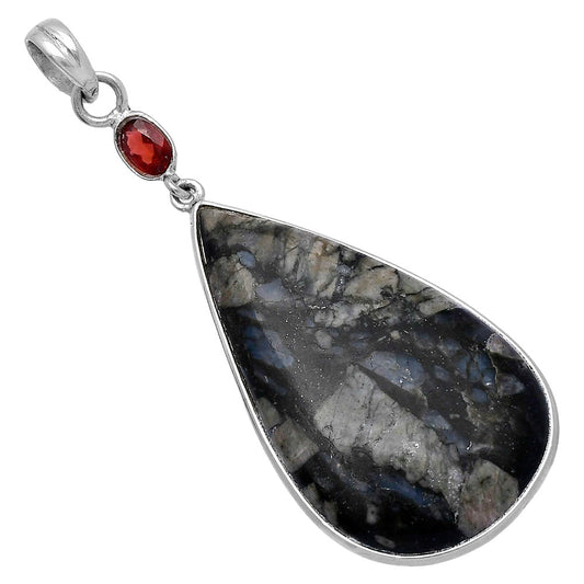 Llanite Blue Opal Crystal Sphere & Garnet Pendant P-1098 SDP145596