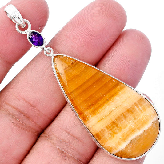 Natural Honey Aragonite & Amethyst Pendant P-1098 SDP145619