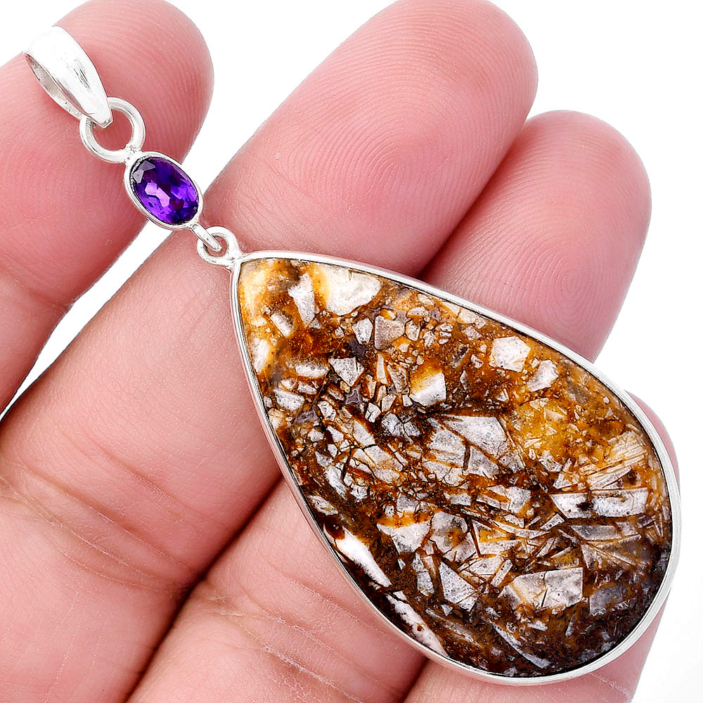 Natural Wild Horse Jasper & Amethyst Pendant P-1098 SDP145624