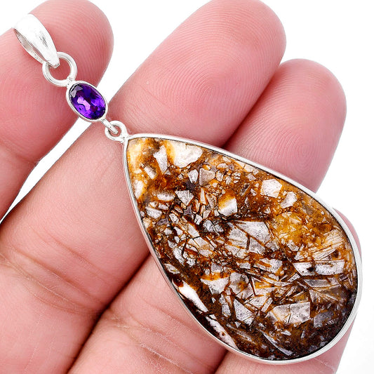 Natural Wild Horse Jasper & Amethyst Pendant P-1098 SDP145624