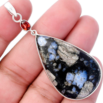 Llanite Blue Opal Crystal Sphere & Garnet Pendant P-1098 SDP145633