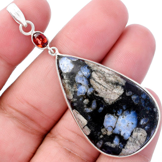 Llanite Blue Opal Crystal Sphere & Garnet Pendant P-1098 SDP145633