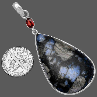 Llanite Blue Opal Crystal Sphere & Garnet Pendant P-1098 SDP145633