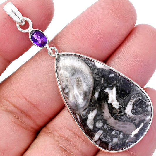 Mexican Cabbing Fossil & Amethyst Pendant P-1098 SDP145650