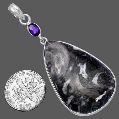 Mexican Cabbing Fossil & Amethyst Pendant P-1098 SDP145650