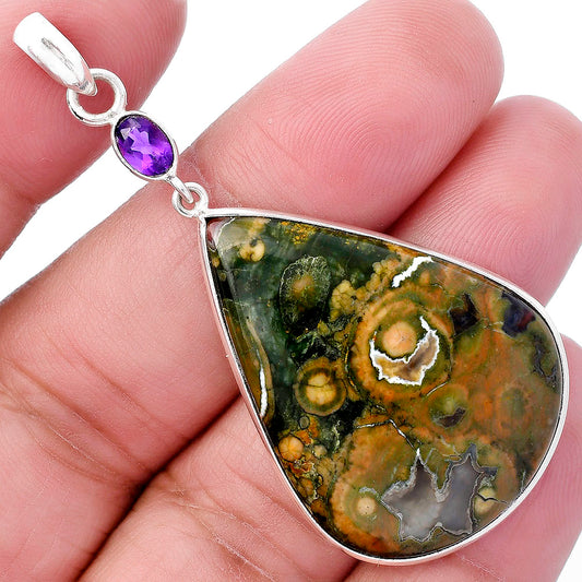 Rhyolite Rainforest Jasper & Amethyst Pendant P-1098 SDP145653