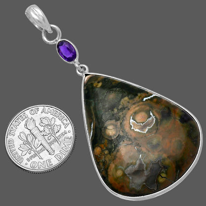 Rhyolite Rainforest Jasper & Amethyst Pendant P-1098 SDP145653