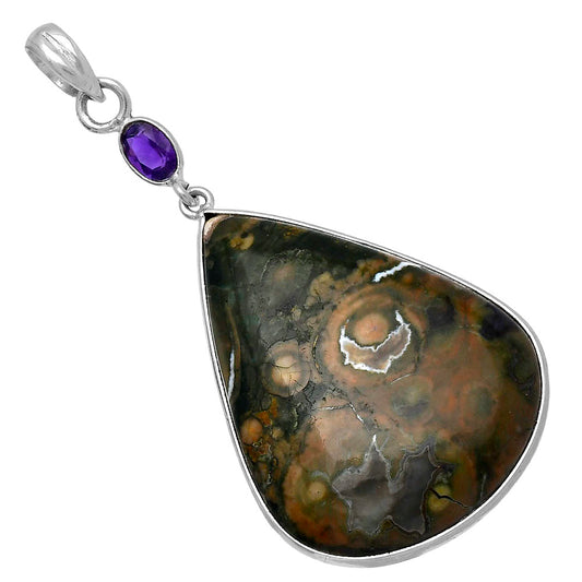 Rhyolite Rainforest Jasper & Amethyst Pendant P-1098 SDP145653