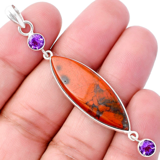 Red Brecciated Jasper & Amethyst Pendant P-1123 SDP145666