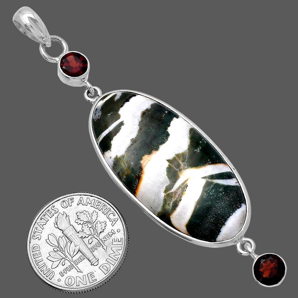 Tree Weed Moss Agate - India & Garnet Pendant P-1123 SDP145671