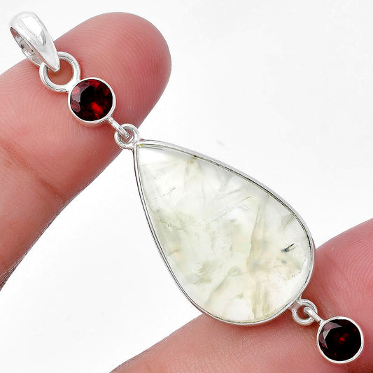 Natural Prehnite & Garnet Pendant P-1123 SDP145681