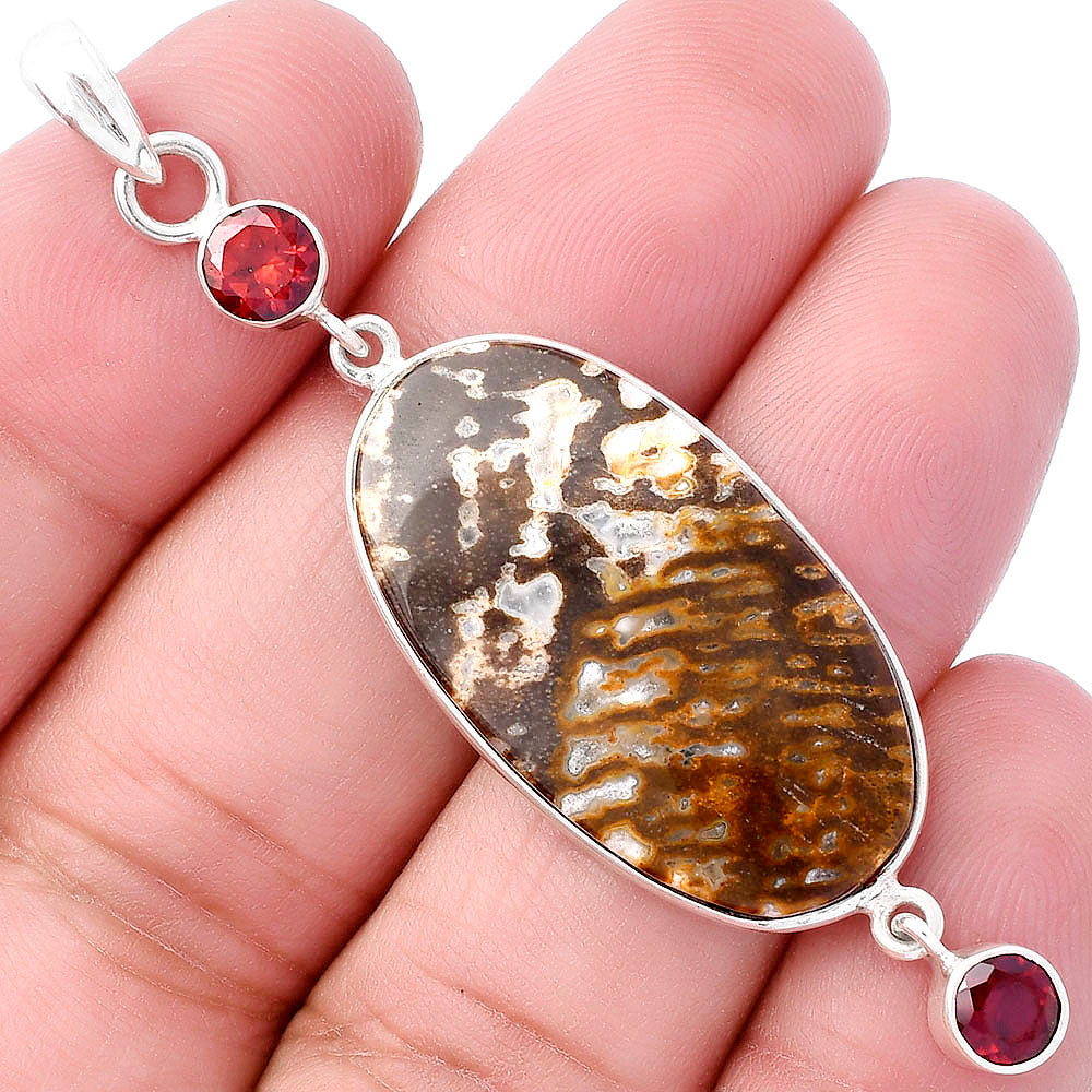 Natural Wild Horse Jasper & Garnet Pendant P-1123 SDP145682