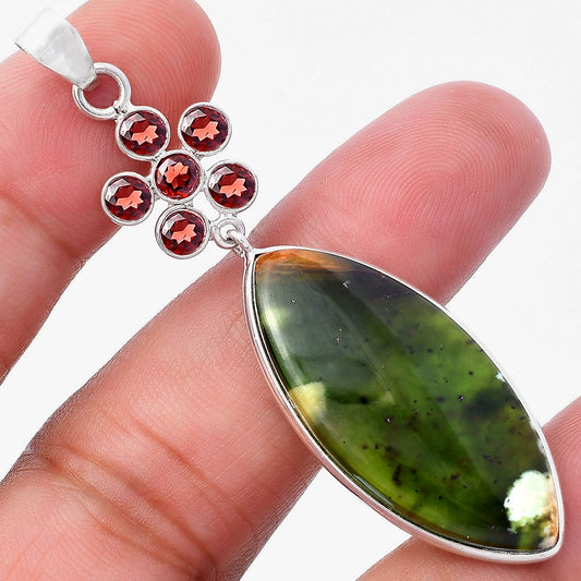 Nephrite Jade - Canada & Garnet Pendant P-1122 SDP145708