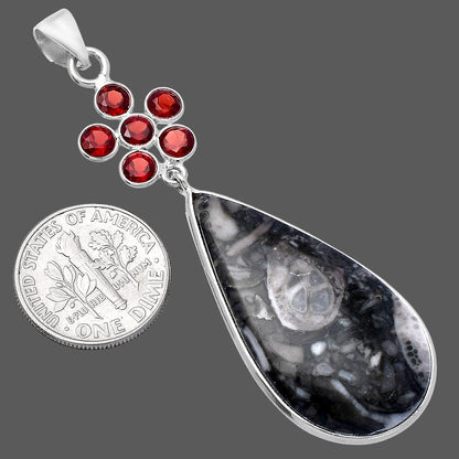 Mexican Cabbing Fossil & Garnet Pendant P-1122 SDP145710