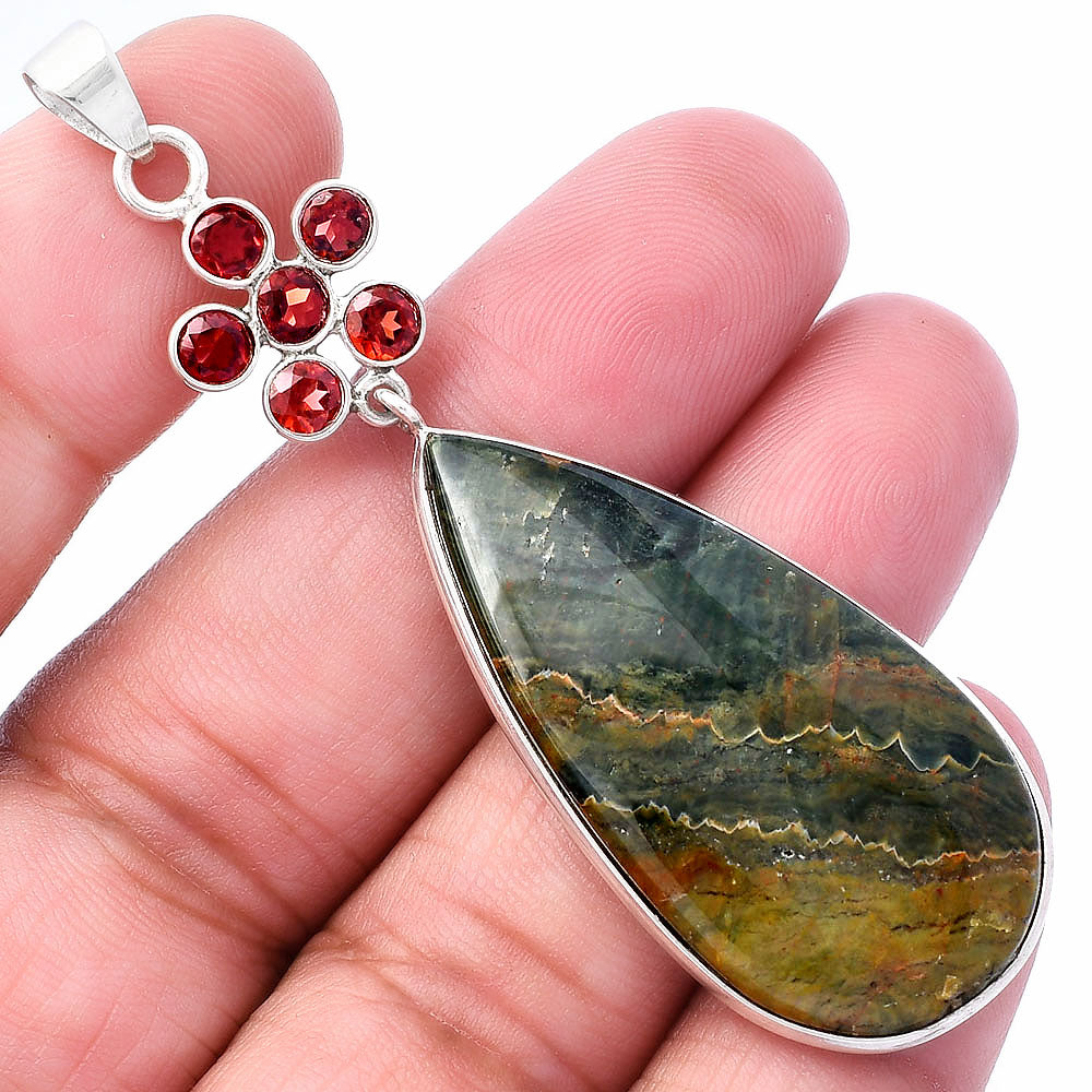 Rhyolite - Rainforest Jasper & Garnet Pendant P-1122 SDP145714