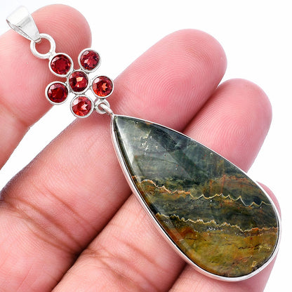 Rhyolite - Rainforest Jasper & Garnet Pendant P-1122 SDP145714