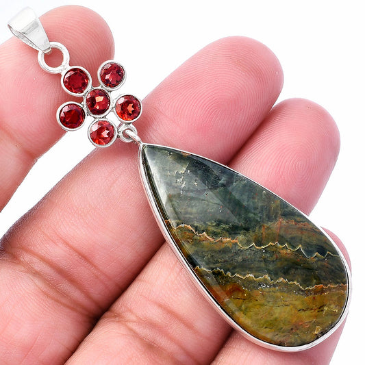 Rhyolite - Rainforest Jasper & Garnet Pendant P-1122 SDP145714
