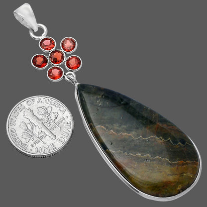 Rhyolite - Rainforest Jasper & Garnet Pendant P-1122 SDP145714