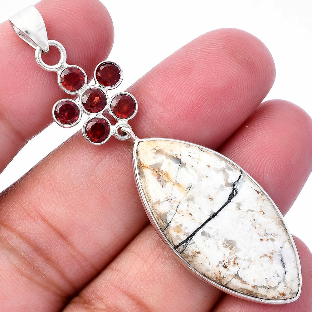Authentic White Buffalo Turquoise Nevada & Garnet Pendant P-1122 SDP145716