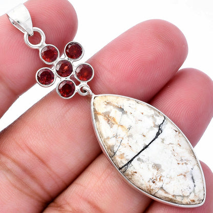 Authentic White Buffalo Turquoise Nevada & Garnet Pendant P-1122 SDP145716