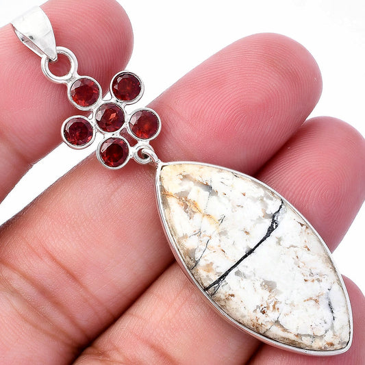 Authentic White Buffalo Turquoise Nevada & Garnet Pendant P-1122 SDP145716