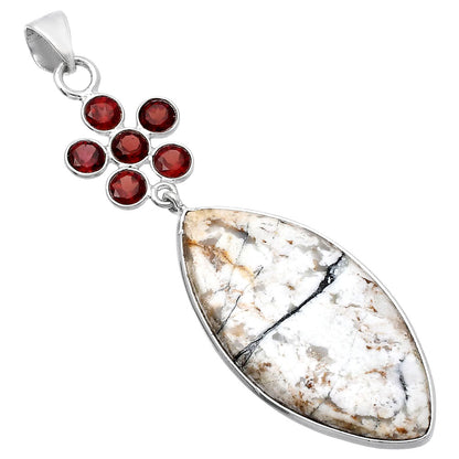 Authentic White Buffalo Turquoise Nevada & Garnet Pendant P-1122 SDP145716