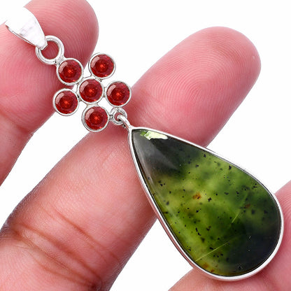 Nephrite Jade - Canada & Garnet Pendant P-1122 SDP145754