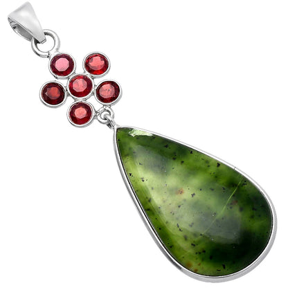 Nephrite Jade - Canada & Garnet Pendant P-1122 SDP145754