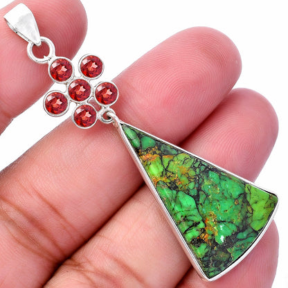 Green Matrix Turquoise & Garnet Pendant P-1122 SDP145762