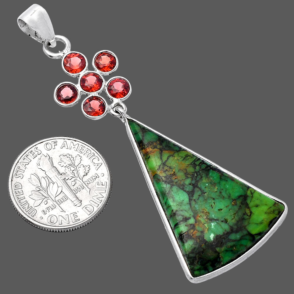 Green Matrix Turquoise & Garnet Pendant P-1122 SDP145762