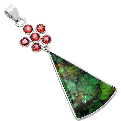 Green Matrix Turquoise & Garnet Pendant P-1122 SDP145762