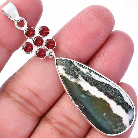 Natural Larsonite Jasper & Garnet Pendant P-1122 SDP145766