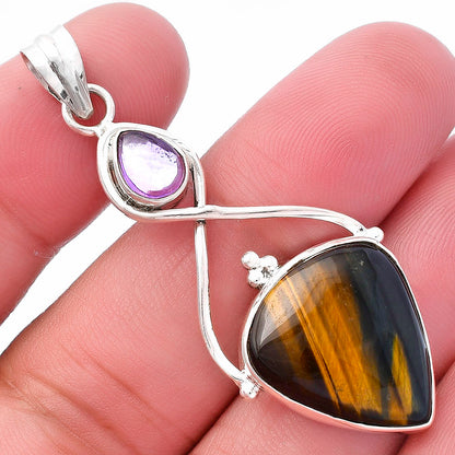 Natural Blue Tiger Eye & Amethyst Pendant P-1125 SDP145773