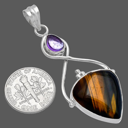 Natural Blue Tiger Eye & Amethyst Pendant P-1125 SDP145773