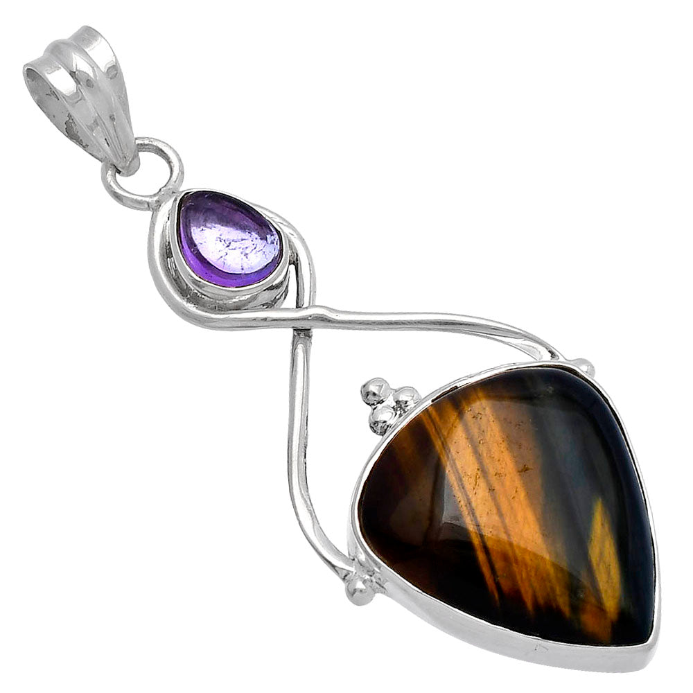 Natural Blue Tiger Eye & Amethyst Pendant P-1125 SDP145773