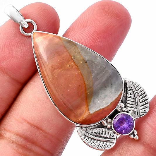 Natural Polygram Jasper & Amethyst Pendant P-1127 SDP145896