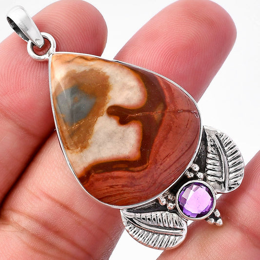 Natural Polygram Jasper & Amethyst Pendant P-1127 SDP145904