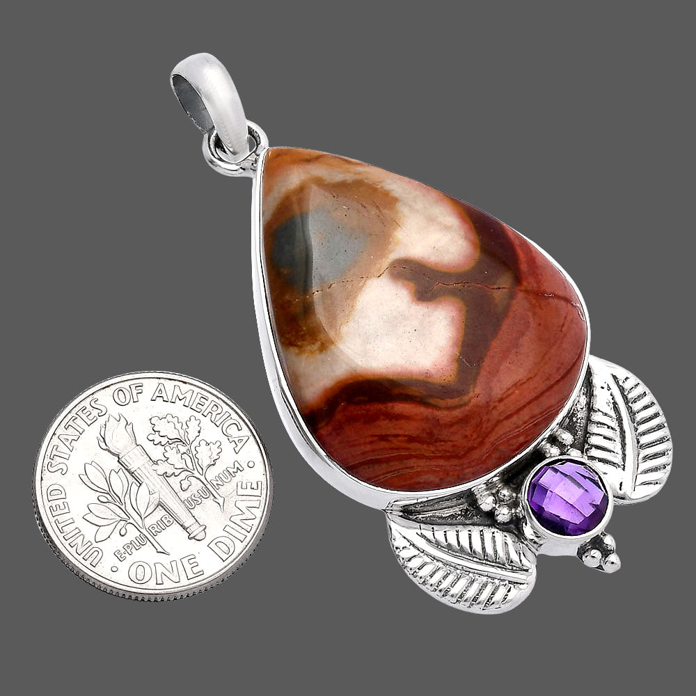 Natural Polygram Jasper & Amethyst Pendant P-1127 SDP145904