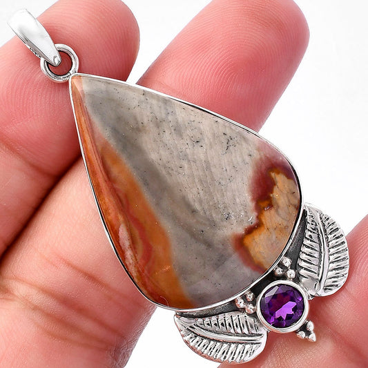 Natural Polygram Jasper & Amethyst Pendant P-1127 SDP145913