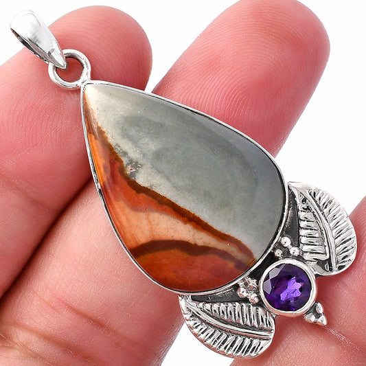 Natural Polygram Jasper & Amethyst Pendant P-1127 SDP145932
