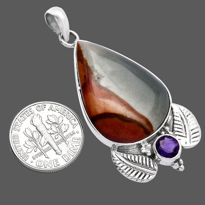 Natural Polygram Jasper & Amethyst Pendant P-1127 SDP145932