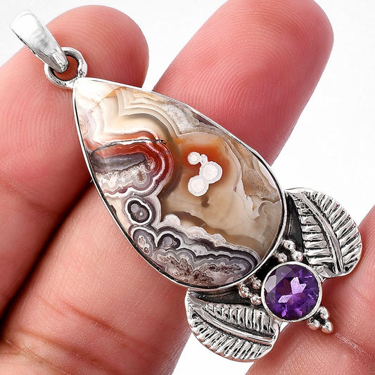 Natural Laguna Lace Agate & Amethyst Pendant P-1127 SDP145949