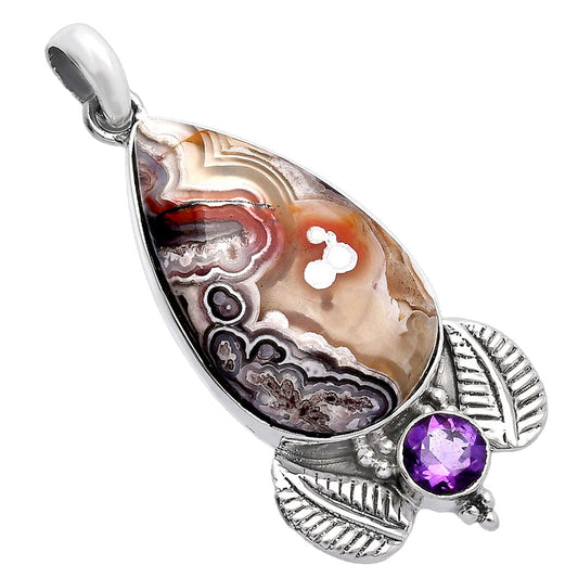 Natural Laguna Lace Agate & Amethyst Pendant P-1127 SDP145949