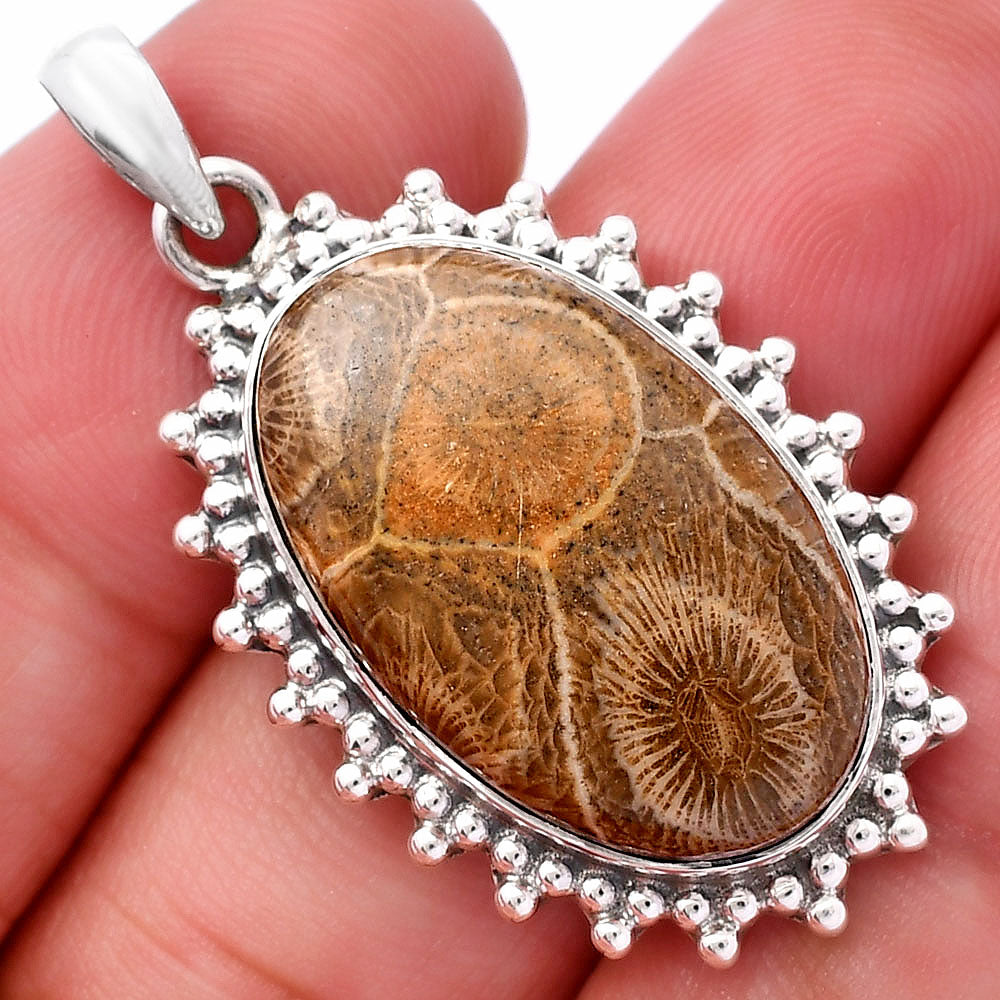Natural Flower Fossil Coral Pendant P-1066 SDP146176