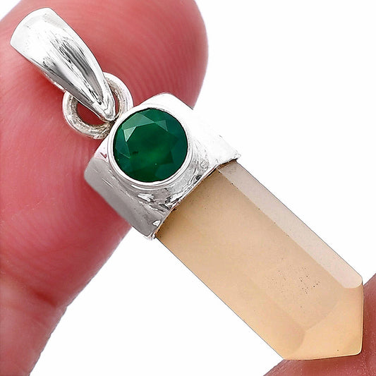 Milky Lemon Quartz Point & Green Onyx Pendant P-1107 SDP146203