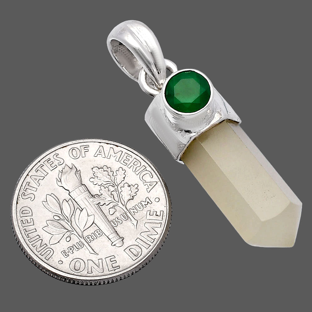 Milky Lemon Quartz Point & Green Onyx Pendant P-1107 SDP146203
