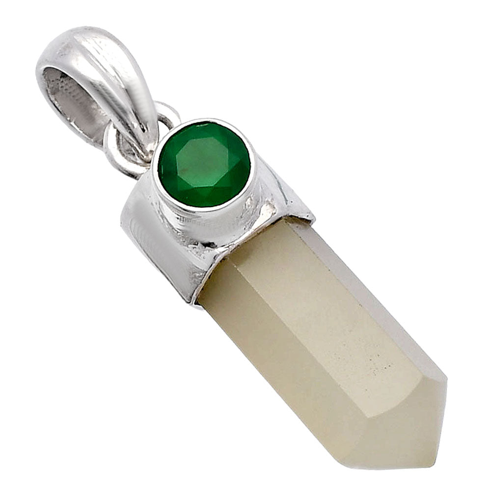 Milky Lemon Quartz Point & Green Onyx Pendant P-1107 SDP146203