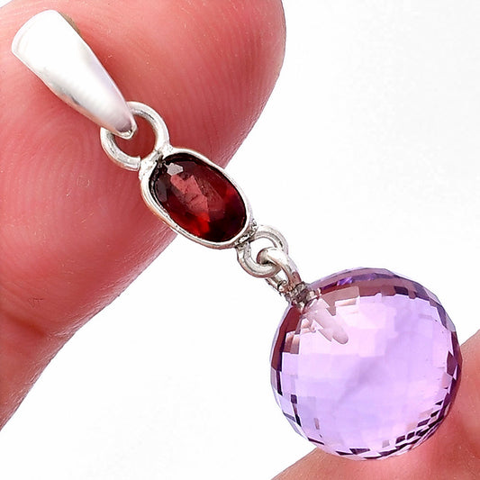 Amethyst Checker Ball & Garnet Pendant P-1729 SDP146529