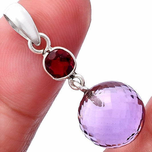 Amethyst Checker Ball & Garnet Pendant P-1729 SDP146531