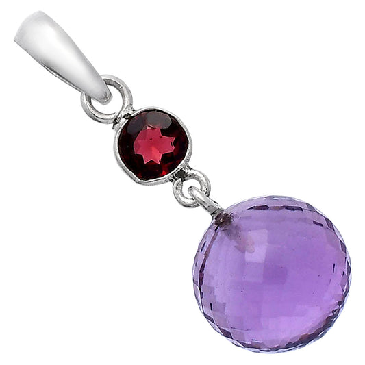 Amethyst Checker Ball & Garnet Pendant P-1729 SDP146531